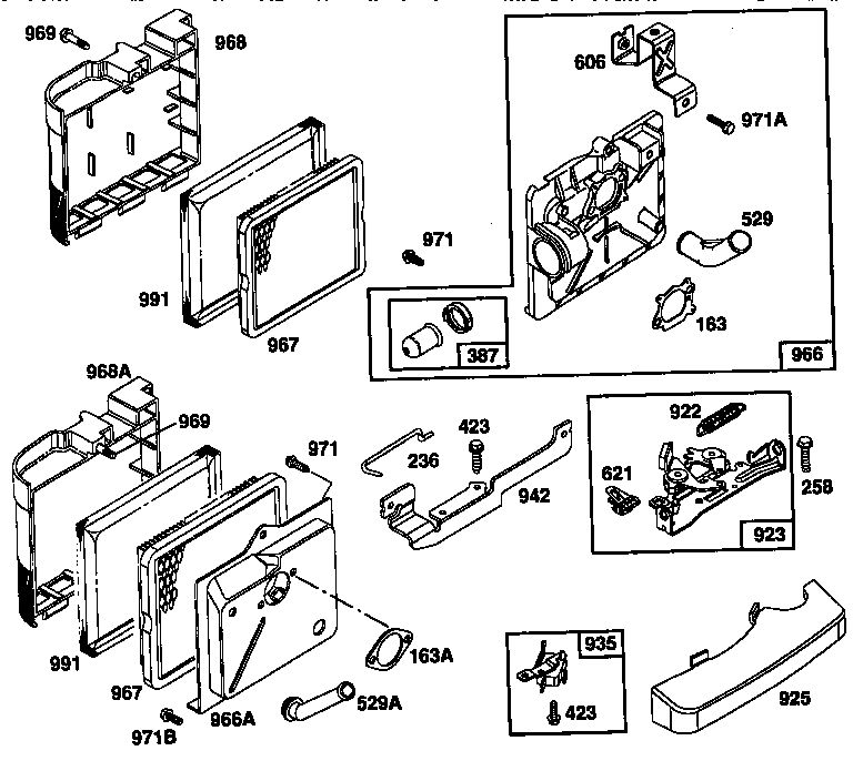Base Air Cleaner Assembly And Cover Diagram and Parts List for 124700-124799 7055 Briggs and Stratton Engine